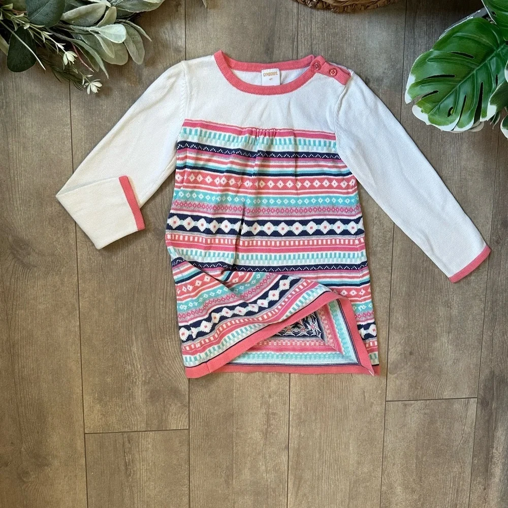 Gymboree Enchanted Winter Fair Isle Coral Sweater Dress 4T Toddler Girl